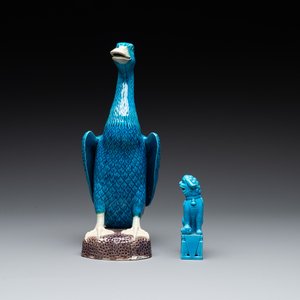 Two Chinese white-glazed Bodhisattvas, a sancai-glazed duck and a turquoise-glazed lion, 20th C. — foto 14