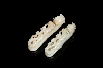 Two Chinese white jade fine carved belt hooks, Qing