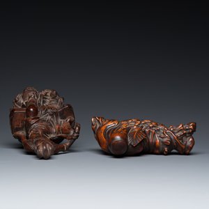 Two Chinese wood sculptures of Guanyin and Tudigong, Qing — 照片 6