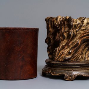 Two Chinese wooden brush pots, 19/20th C. — 照片 3