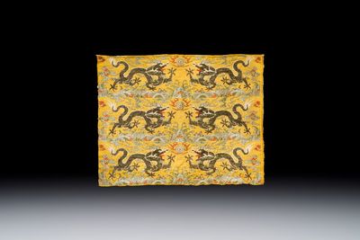 Two Chinese yellow-ground kesi silk 'Dragon' panels, late Ming — photo 2