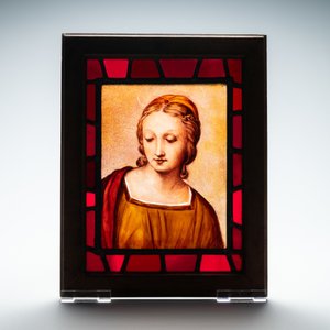 Two composite stained and painted glass windows with a monk and a female bust after Raphaël, 19th C. — photo 6