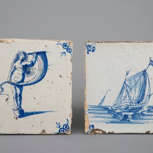 Two Dutch Delft blue and white maritime subject tiles, 17th C. — photo 1