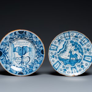 Two Dutch Delft blue and white plates, 18th C. and dated 1835 — photo 2