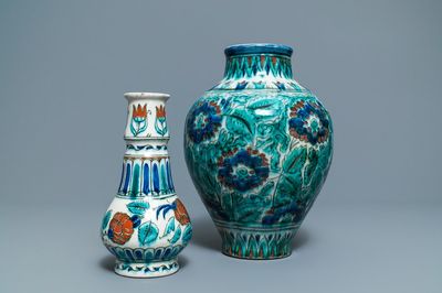 Two Dutch Delft Iznik-style vases, Porceleyne Fles, 1st half 20th C.