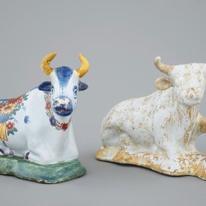Two Dutch Delftware models of cows, 18/19th C. — 照片 1