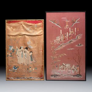 Two embroidered silk panels with figural design, China and Vietnam, 19th C. — photo 1