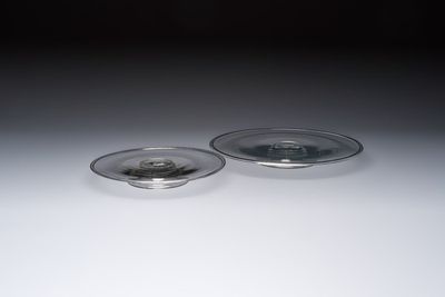 Two English low glass pedestal tazze, 17th C.