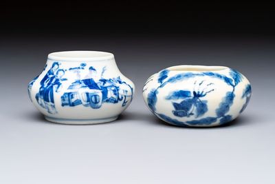 Two fine Chinese blue and white water pots, Jiajing mark, 19th C.