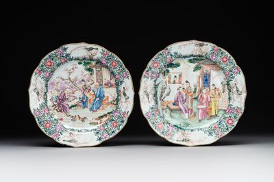 Two fine Chinese Canton famille rose 'mandarin subject' plates, Qianlong