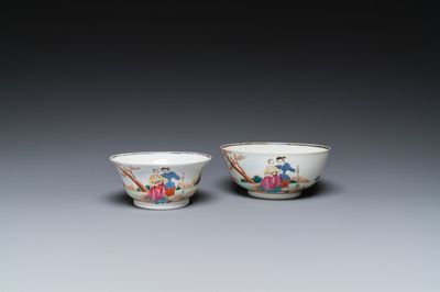 Two fine Chinese famille rose 'European subject' bowls, Qianlong