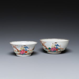 Two fine Chinese famille rose 'European subject' bowls, Qianlong — 照片 1