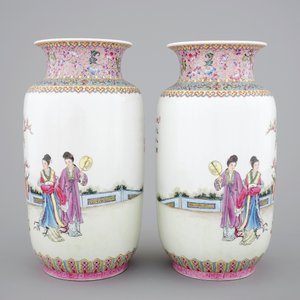 Two fine Chinese Republic famille rose porcelain rouleau vases, Jingdezhen, 20th C. — photo 2