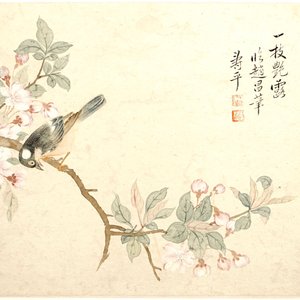 Two framed Chinese paintings of a landscape and a bird on branch, 18/19th C. — 照片 3
