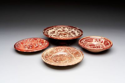 Two Hispano-Moresque lustre-glazed plates, a bowl and a tazza, Spain, 17/18th C.