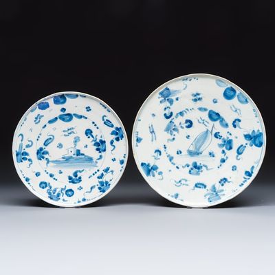 Two Italian blue and white maiolica tazzas, Savona, 18th C.
