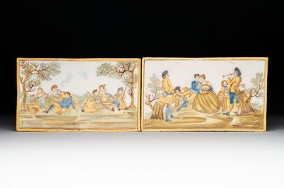 Two Italian maiolica ‘pastoral’ plaques, one dated 1745, Castelli, 18th C.