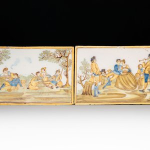 Two Italian maiolica ‘pastoral’ plaques, one dated 1745, Castelli, 18th C. — photo 1