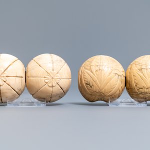 Two ivory diptych ball carvings, Dieppe, France, 18/19th C. — 照片 3