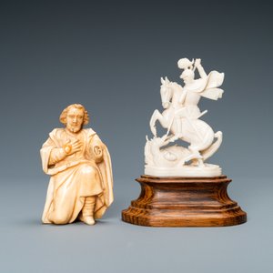 Two ivory figures: a kneeling Saint Joseph, Spain, 17th C. and Saint George with the dragon, 19/20th C. — photo 2
