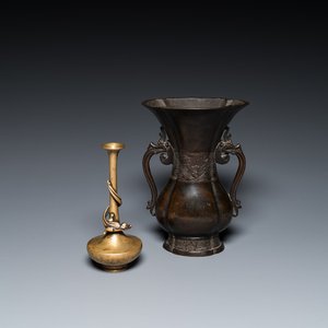 Two Japanese bronze vases, Edo/Meiji, 17/19th C. — 照片 1