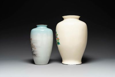 Two Japanese cloisonné vases with floral design, Meiji/Taisho/Showa — 照片 4