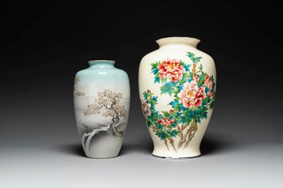 Two Japanese cloisonné vases with floral design, Meiji/Taisho/Showa