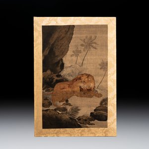 Two Japanese embroidered silk panels with hunting tigers and lions, Meiji, 19th C. — photo 4