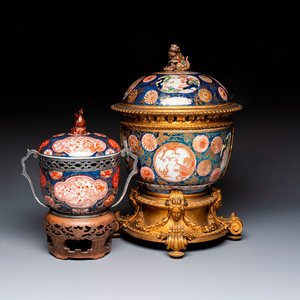 Two Japanese Imari covered bowls, one mounted in silver and wood and the other with gilt-bronze mounts, Meiji, 19th C. — photo 1