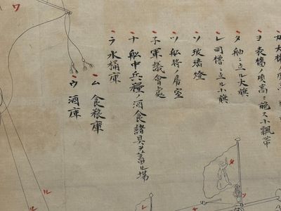 Two Japanese ink drawings of French warship structure diagrams, 19th C. — foto 14