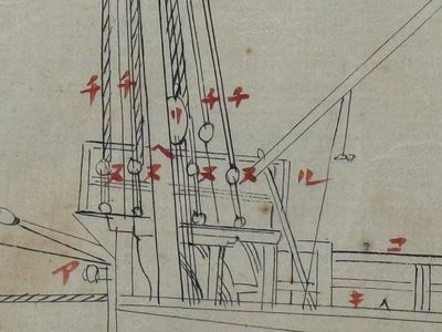 Two Japanese ink drawings of French warship structure diagrams, 19th C. — foto 17