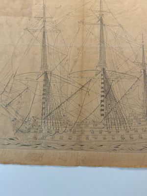 Two Japanese ink drawings of French warship structure diagrams, 19th C. — foto 25