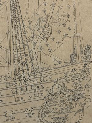 Two Japanese ink drawings of French warship structure diagrams, 19th C. — foto 28