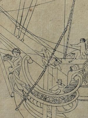 Two Japanese ink drawings of French warship structure diagrams, 19th C. — foto 29