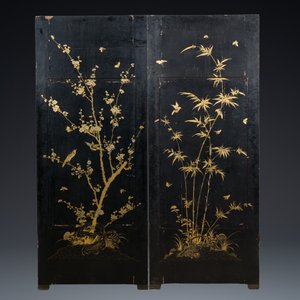 Two large Chinese Canton black and gilt-lacquered panels, 19th C. — 照片 2