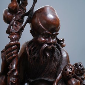 Two large Chinese carved wood figures of immortals, Republic — photo 12