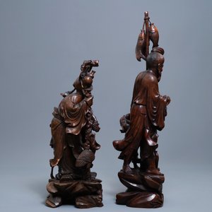 Two large Chinese carved wood figures of immortals, Republic — photo 2
