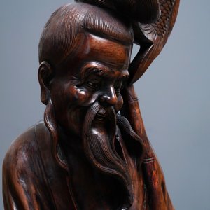 Two large Chinese carved wood figures of immortals, Republic — photo 7