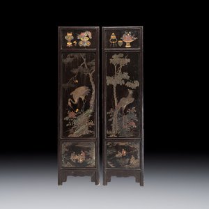 Two large Chinese coromandel lacquer panels with narrative and bird design, signed Huang Enchang 黃恩長, Qianlong, dated 1756 — photo 1