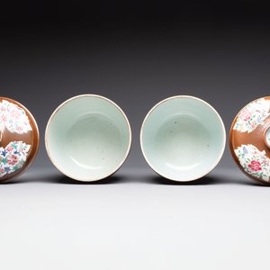 Two large Chinese famille rose capucin-ground covered bowls, Qianlong — photo 5