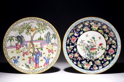 Two large Chinese famille rose dishes, 20th C.