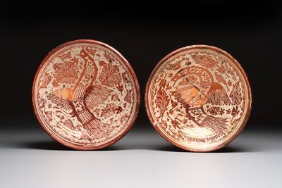 Two large Hispano-Moresque lustre-glazed dishes with a bird, Valencia or Manises, Spain, late 16th C.