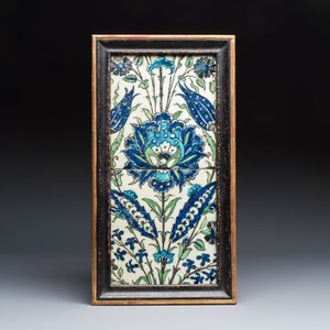 Two large polychrome Damascus pottery tiles with a flower — foto 1