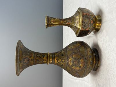 Two Mamluk-style mixed metal brass vases — photo 5