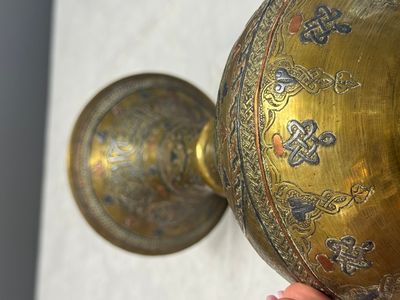 Two Mamluk-style mixed metal brass vases — photo 7