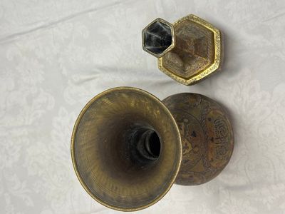 Two Mamluk-style mixed metal brass vases — photo 9