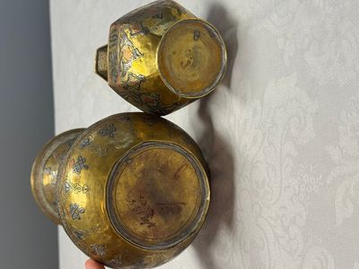 Two Mamluk-style mixed metal brass vases — photo 10