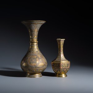 Two Mamluk-style mixed metal brass vases — photo 5