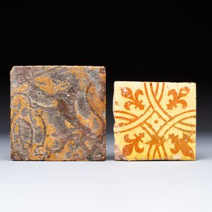 Two medieval slip-decorated tiles, Flanders, 15/16th C. — 照片 1