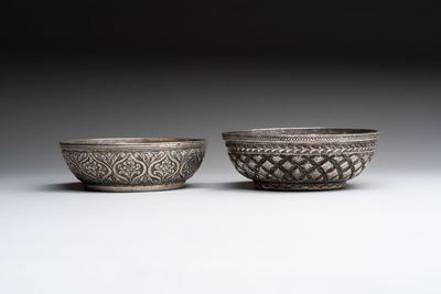 Two Ottoman silver repoussé hammam bowls, Turkey, 19th C.